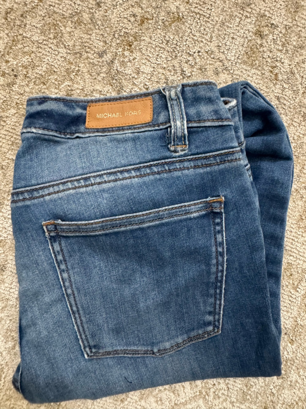 Michael Kors Medium Blue Denim Jeans with Leather Logo Patch